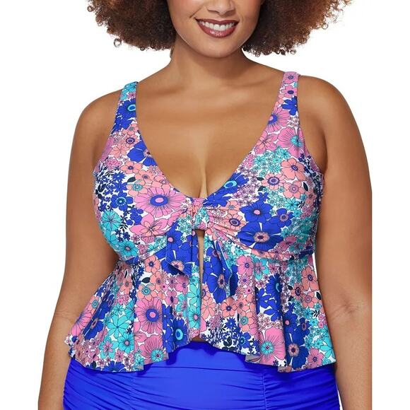 Raisins Curve Women Floral Topanga Crop Ruffle Swim Tankini Top Plus Size 18W - Picture 1 of 2